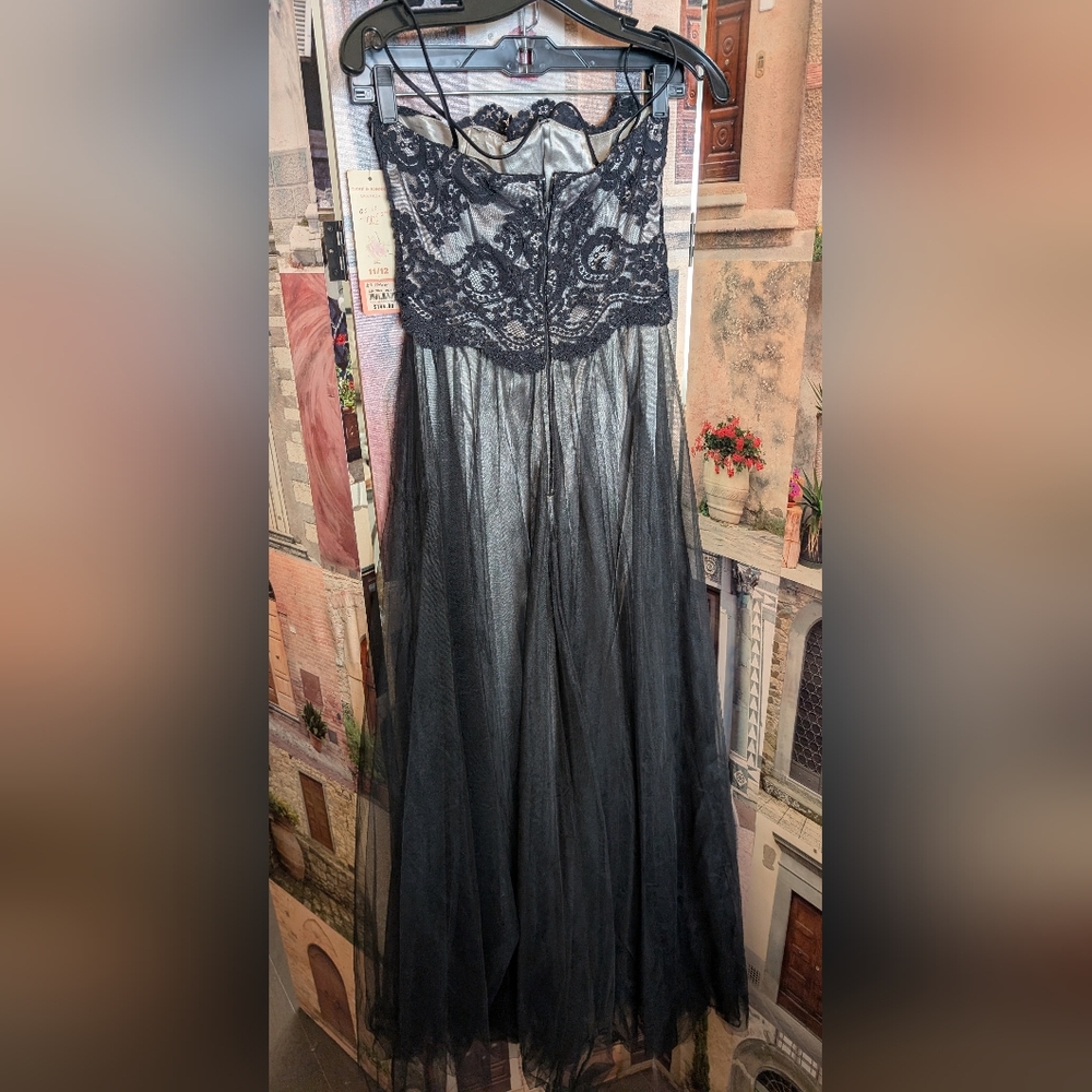Dave & Johnny Strapless Black Lace Gown